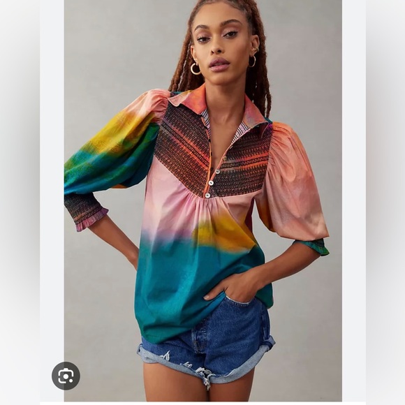 Anthropologie Tops - Anthropologie NWT Hope for Flowers by Tracy
Reese Smocked Henley Blouse Size S.